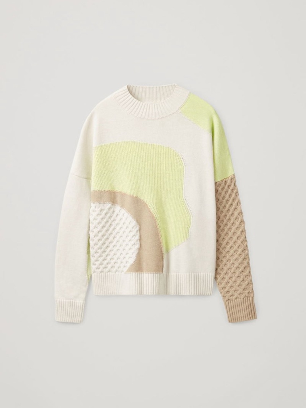 COS crewneck color block wool-cotton sweater with neon green detailing - Picture 2 of 12